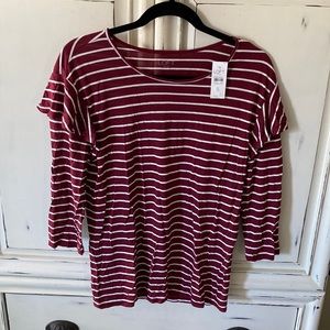 NWT LOFT 3/4 Sleeve Striped Ruffled Top Sz S